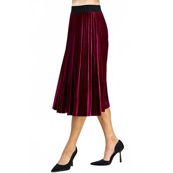 NEW SEE AND BE SEEN velvet pleats midi skirt in burgundy - Picture 5 of 5